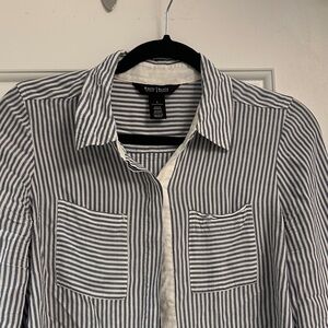 White House Black Market Navy and White Striped Blouse
